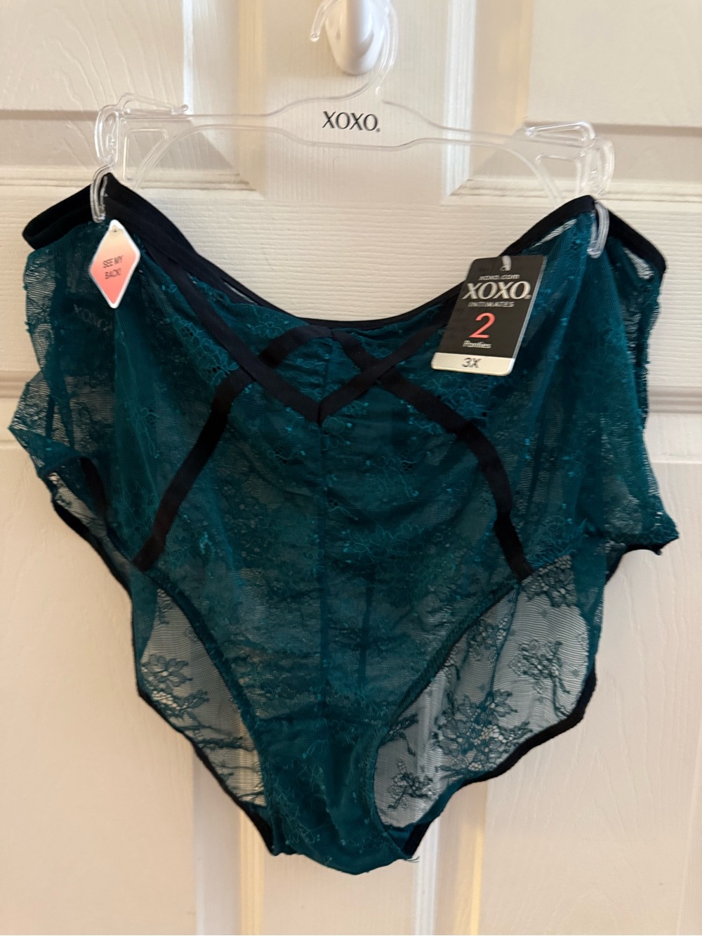 NWT XOXO 3X Teal Lace High-Waist Panty with Black Trim